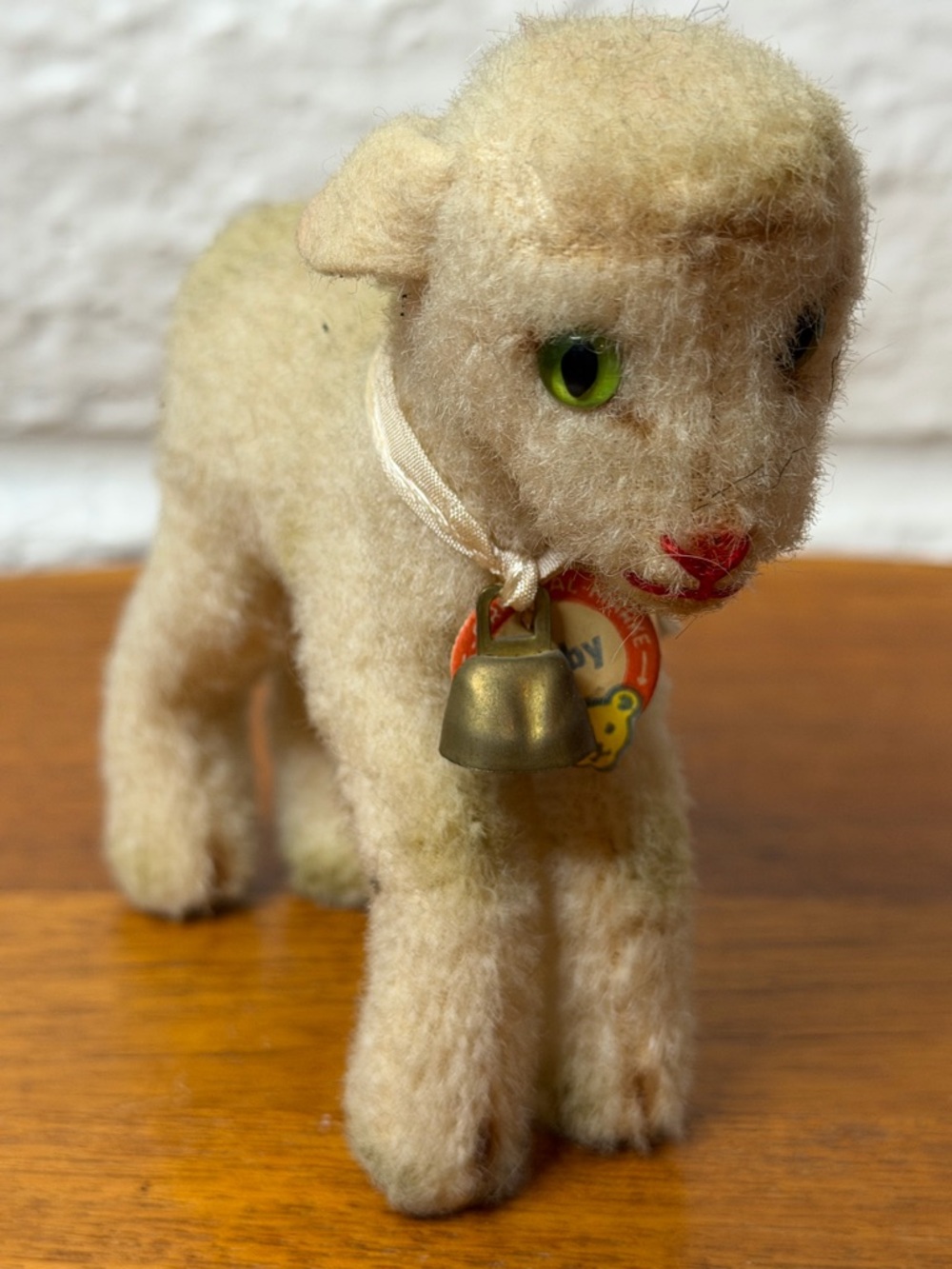Vintage Lamby Glass Eye Silver Raised Steiff Button Steiff Original Bell Bow Tag